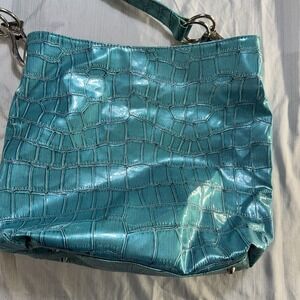 Braciano Blue Teal Faux Alligator Boho Chunky Metal Shoulder Bag Purse
